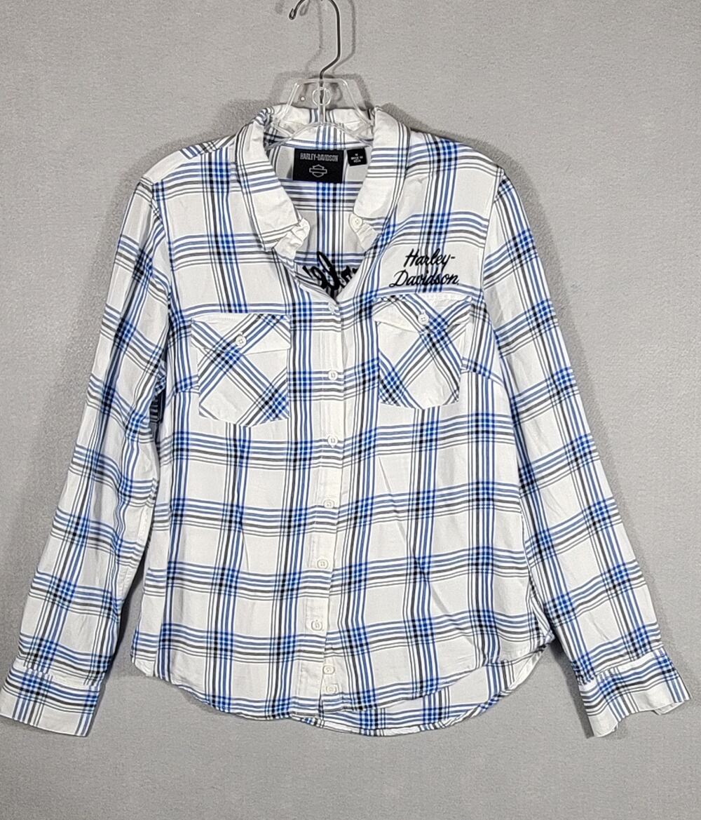 Harley-Davidson Womens Petal Racer Plaid Long Sleeve Shirt Medium